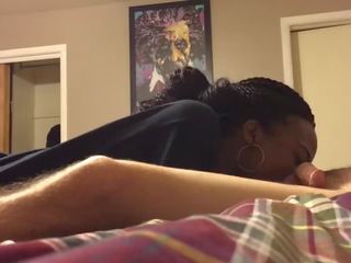 NEW ANGLE! Sloppy Teen Ebony Blowjob to Big White dick