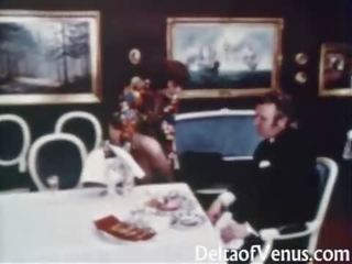 Vintage dirty clip 1960s - Hairy grown-up Brunette - Table For Three