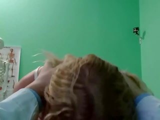 Blonde with no panties fucking doc in office