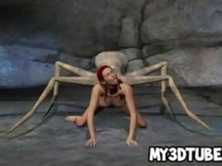 3d rødhårete diva får knullet av en alien spider