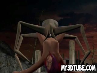 3d desenho animado beleza obtendo fodido por um alienígena spider