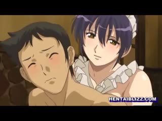 Japanese Maid Hentai Virgin Sucking penis And Poking From Beh